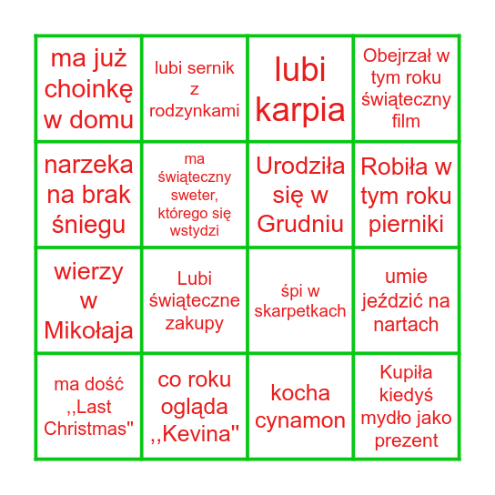 Znajdź Osobę która... Bingo Card