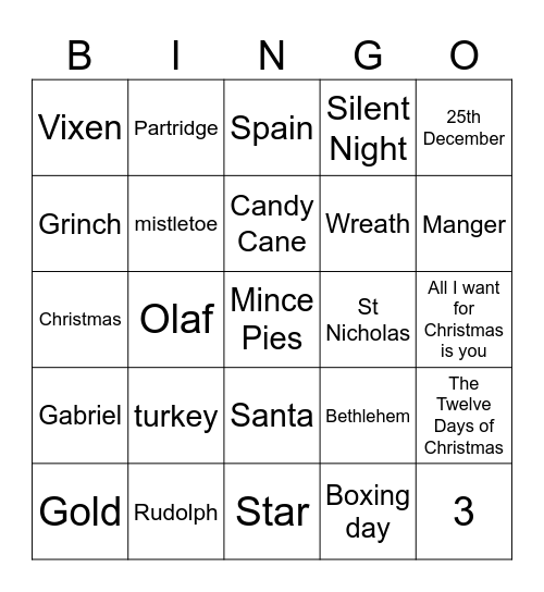 Christmas Bingo Card
