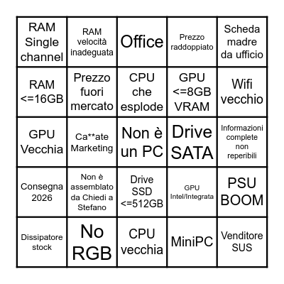 TombolaTech - PC fisso gaming 2025 Bingo Card