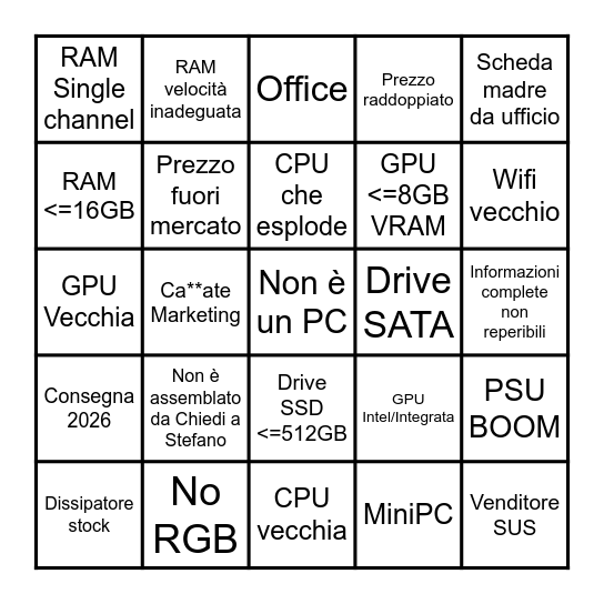 TombolaTech - PC fisso gaming 2025 Bingo Card