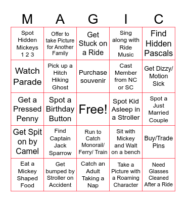 Magic Kingdom Bingo Card