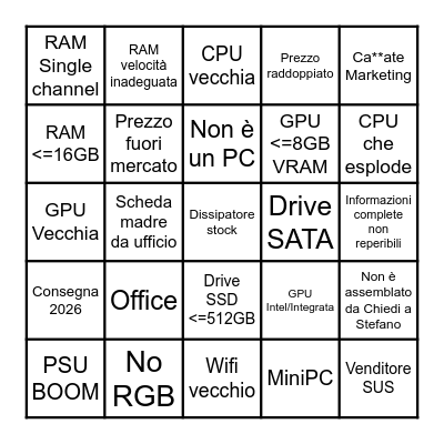 TombolaTech - PC fisso gaming 2025 B Bingo Card