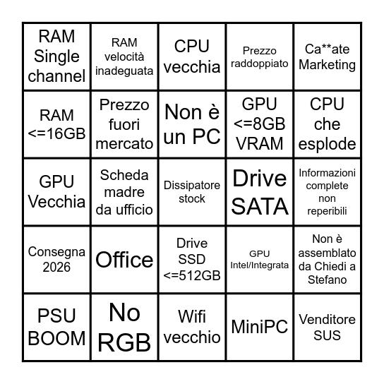 TombolaTech - PC fisso gaming 2025 B Bingo Card