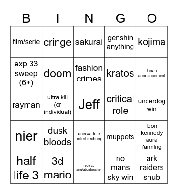 Untitled Bingo Card