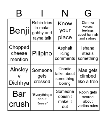 Pookie Party Bingo Card