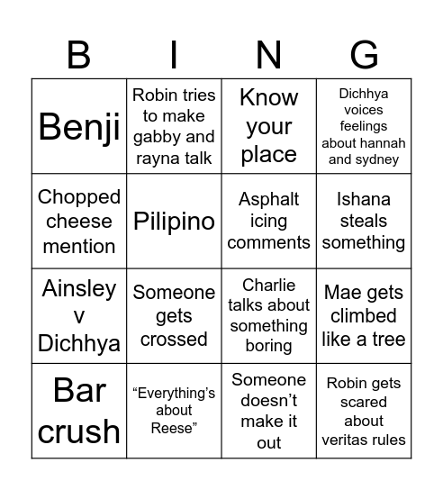 Pookie Party Bingo Card