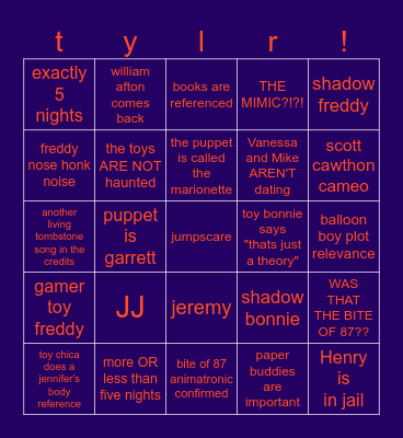 tylr's fnaf 2 movie 2 bingo 2 Bingo Card