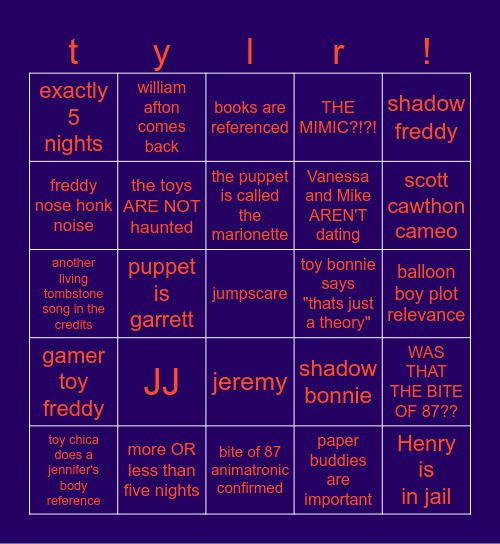 tylr's fnaf 2 movie 2 bingo 2 Bingo Card