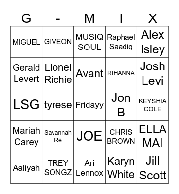 G-mix Bingo Card