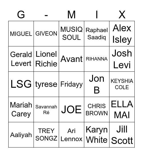 G-mix Bingo Card