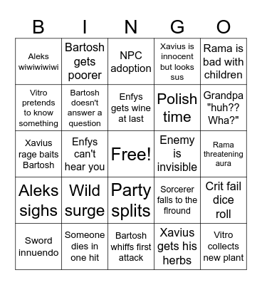 DND bingo Card
