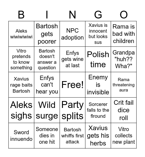 DND bingo Card