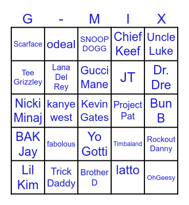 g-mix Bingo Card