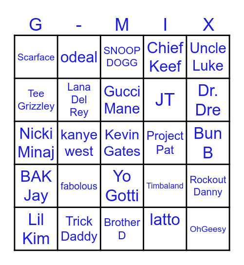 g-mix Bingo Card