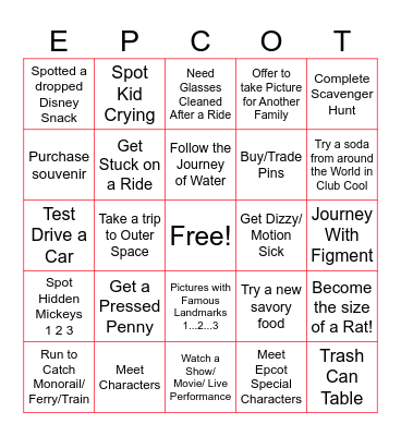 Epcot Bingo Card
