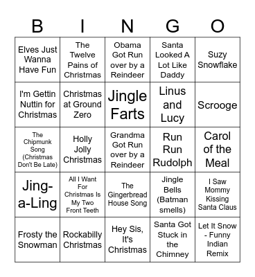 Funny Christmas Songs Bingo Card
