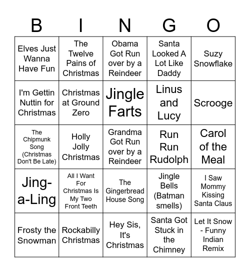 Funny Christmas Songs Bingo Card