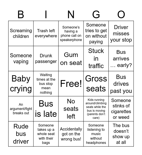 Bus Bingo Card