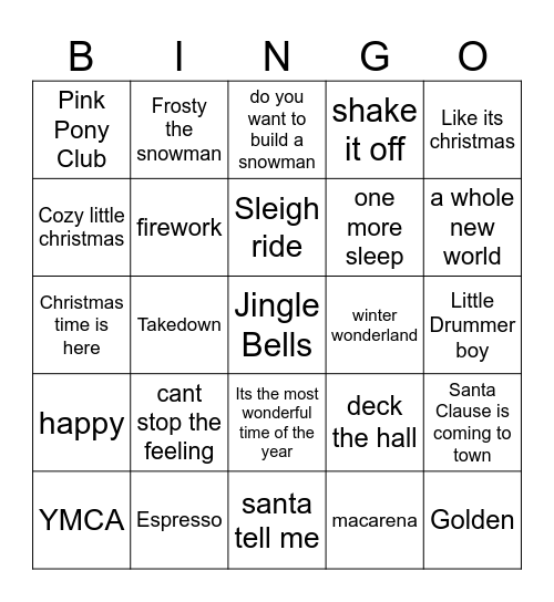 Big Sky Musical Bingo Card