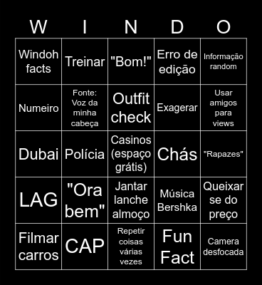 Windoh Bingoh Bingo Card