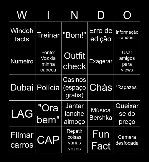 Windoh Bingoh Bingo Card