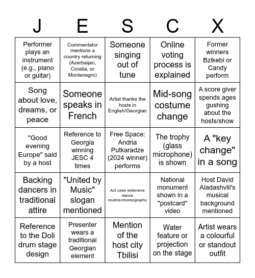 JESC 2025 BINGO Card