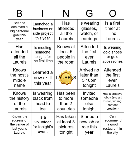 THE LAURELS 2025 Bingo Card