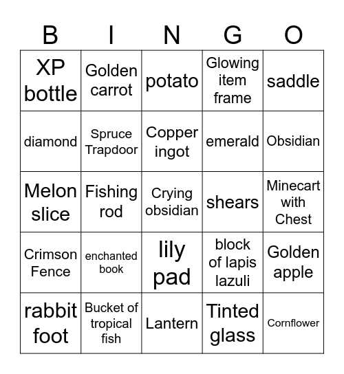 Minecraft BINGO Card