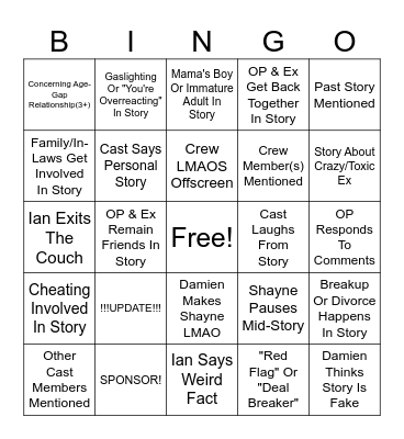 SRRS Bingo Card