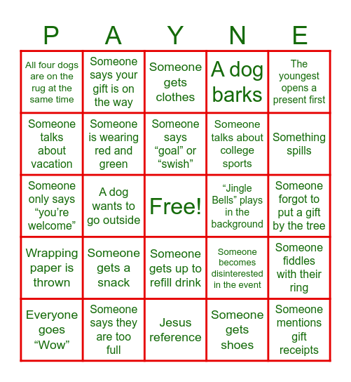 Bingo at the Payne’s Bingo Card