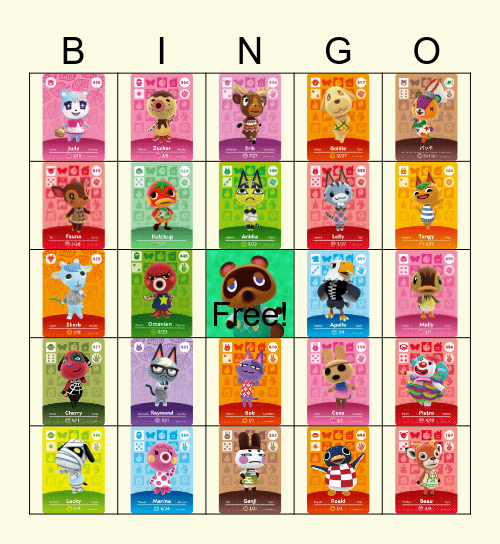 Animal crossing Bingo Card
