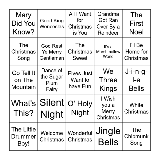 Christmas Singo Bingo Card