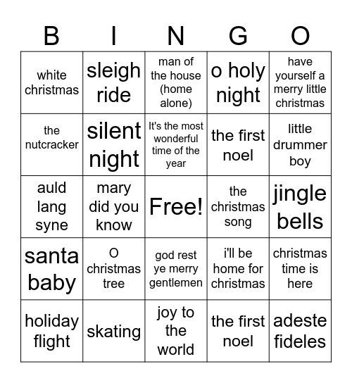 Christmas classical/jazz ensembles Bingo Card