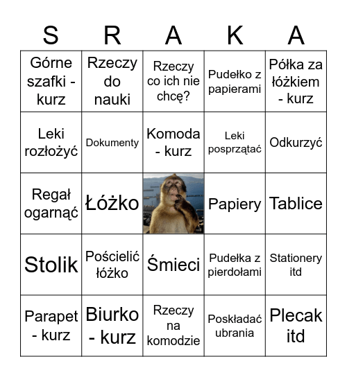 sprzatanie bingo Card