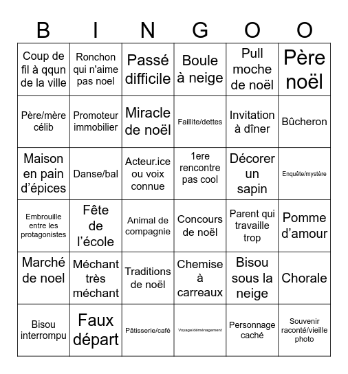 Film de noël Bingo Card