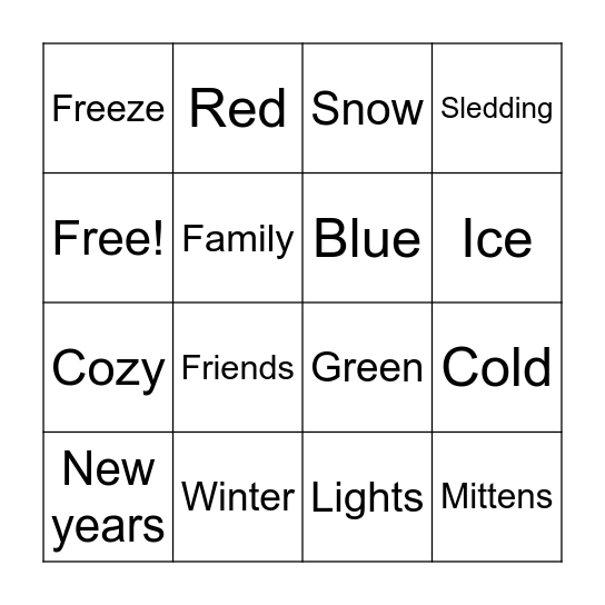 Winter Bingo Card