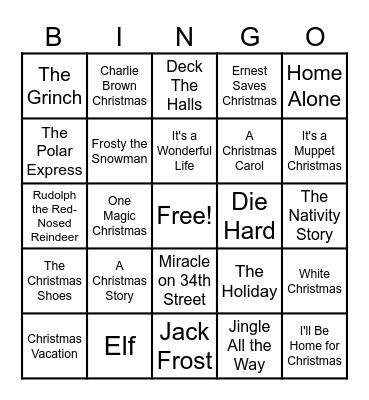 Christmas Movie Bingo Card