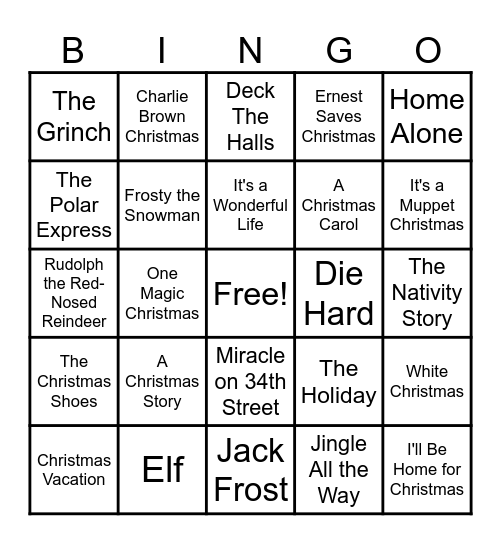 Christmas Movie Bingo Card