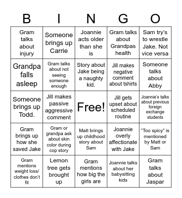 Family Bingo Card
