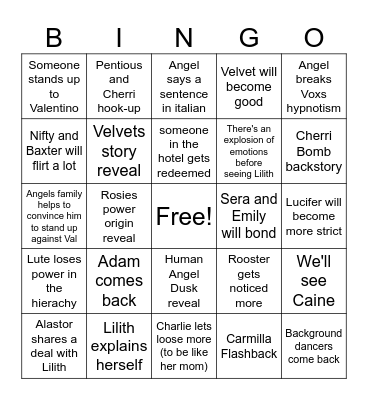 Rubys Hazbin S3 Bingo Card
