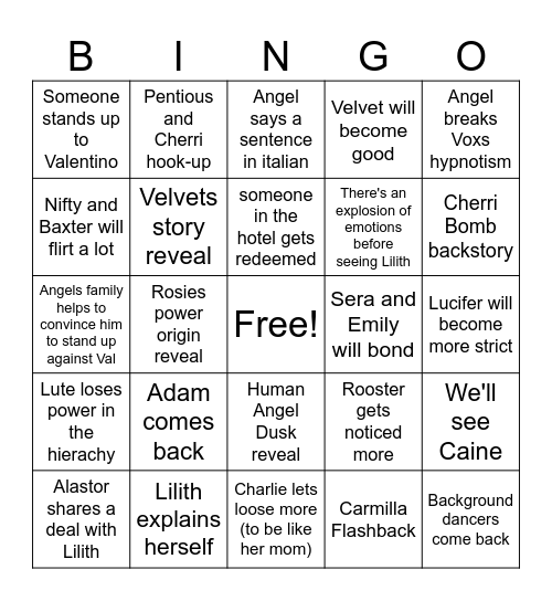 Rubys Hazbin S3 Bingo Card
