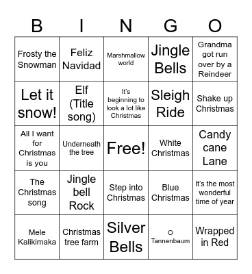 Christmas Music Bingo Card
