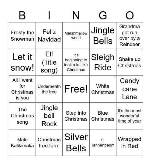 Christmas Music Bingo Card