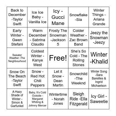 Winter Wonderland Bingo Card