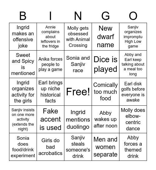 Mody Moran Holidays 2025 Bingo Card
