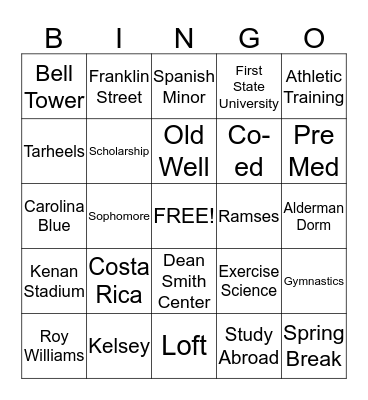 Carolina Bingo Card