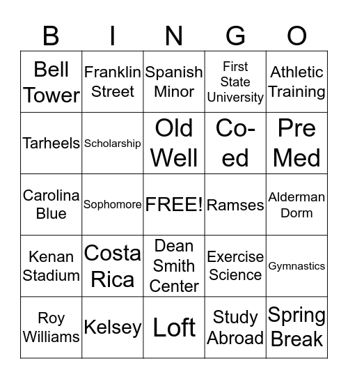 Carolina Bingo Card