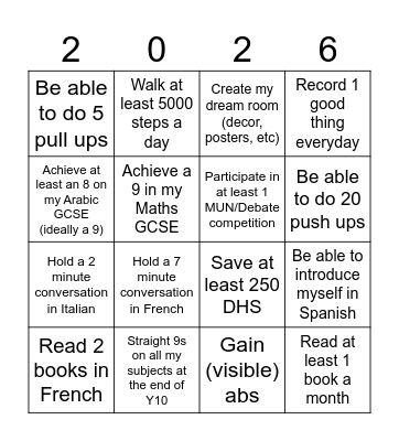 2026 goals Bingo Card