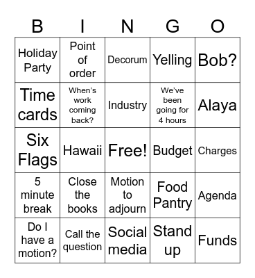 GMM Bingo Card