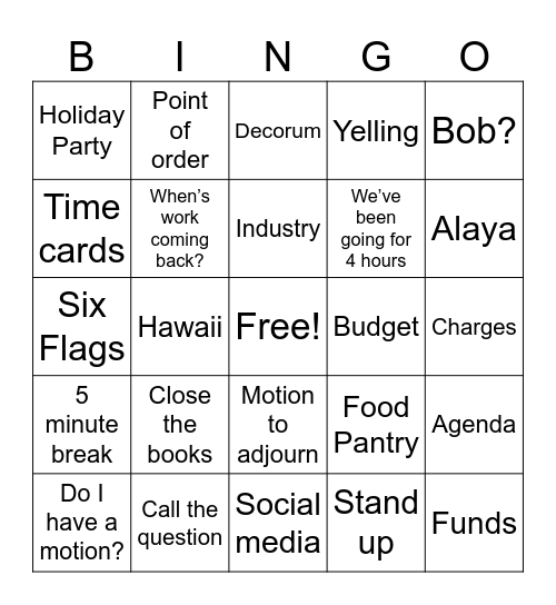 GMM Bingo Card